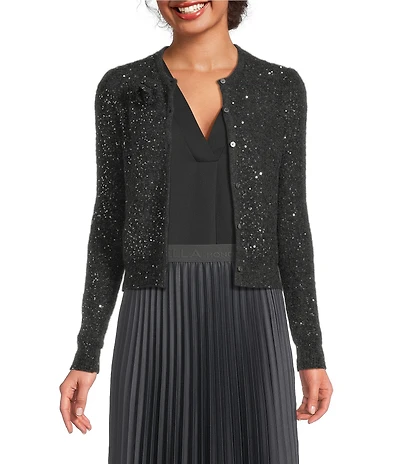 Marella Saba Sequin Knit Crew Neck Long Sleeve Cardigan