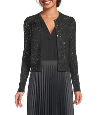 Marella Saba Sequin Knit Crew Neck Long Sleeve Cardigan