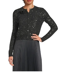 Marella Saba Sequin Knit Crew Neck Long Sleeve Cardigan