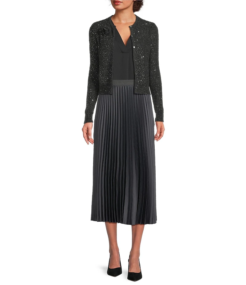 Marella Saba Sequin Knit Crew Neck Long Sleeve Cardigan