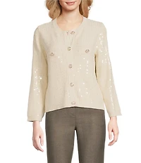 Marella Siena Knit Cream Sequin Crew Neck Long Sleeve Cardigan