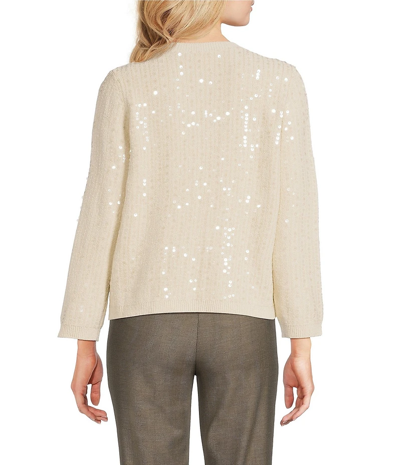 Marella Siena Knit Cream Sequin Crew Neck Long Sleeve Cardigan