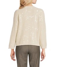 Marella Siena Knit Cream Sequin Crew Neck Long Sleeve Cardigan