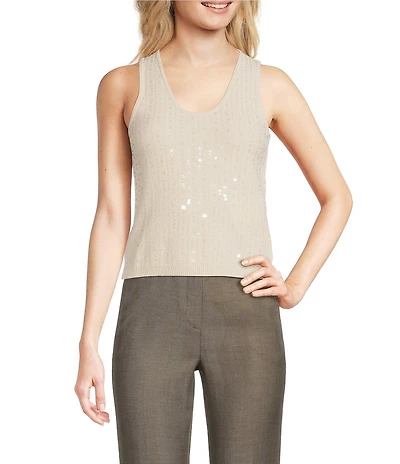 Marella Siena Knit Cream Sequin Sleeveless Top