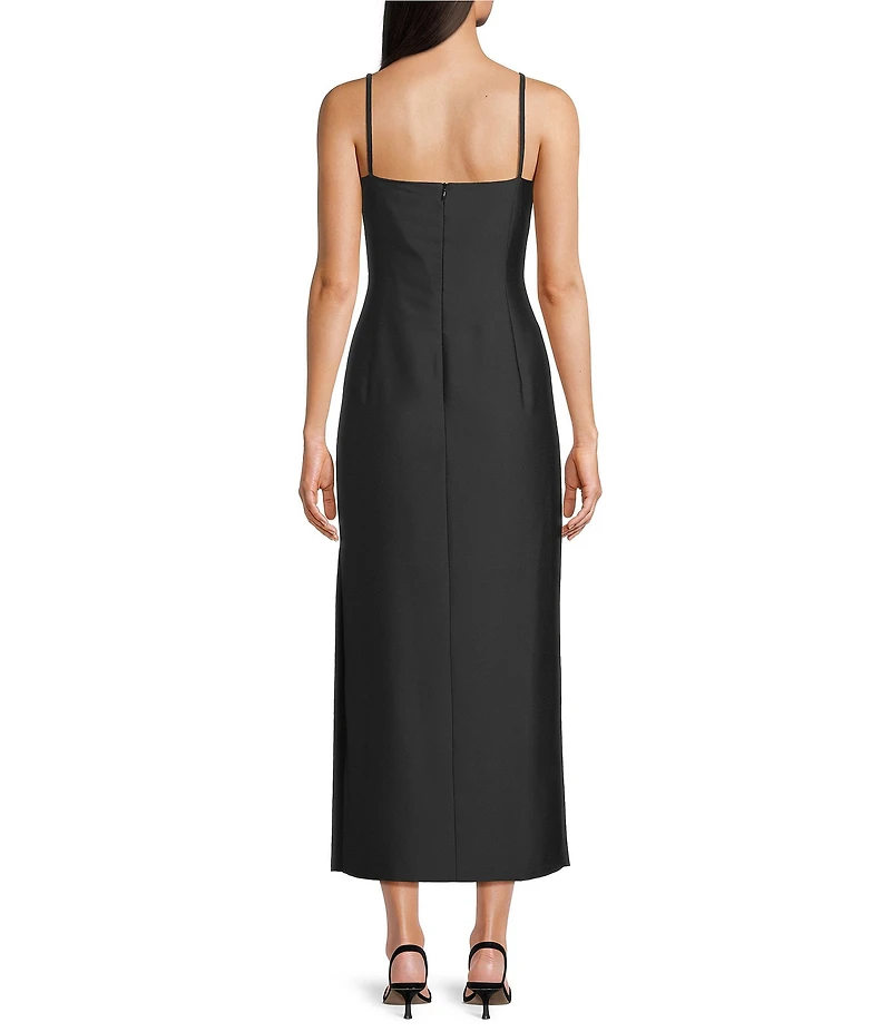 Marella Sierra Crepe Back Satin Placement Foliage Print Square Neck Sleeveless Midi Dress