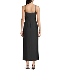 Marella Sierra Crepe Back Satin Placement Foliage Print Square Neck Sleeveless Midi Dress