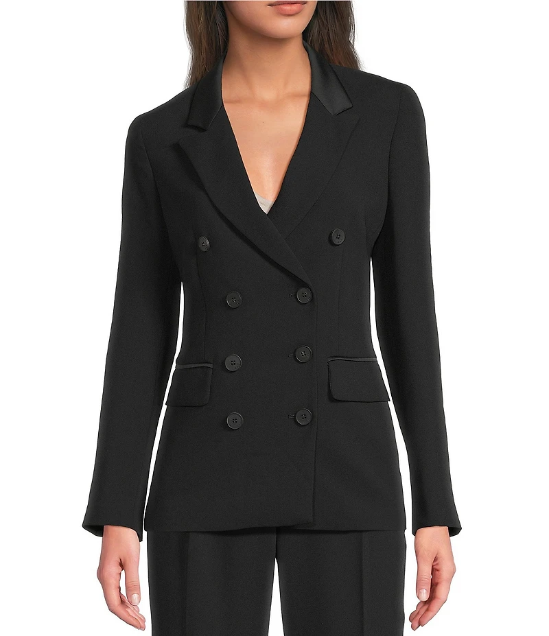 Marella Stella Lapel Collar Satin Double Breasted Blazer
