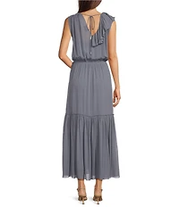 Marella Teoria Georgette V-Neck Sleeveless Flounce Maxi Dress