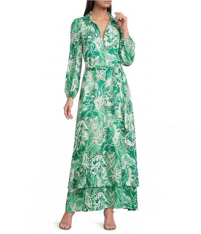 Marella Terra Printed Button Front Flounce Detail Maxi Dress