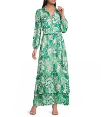 Marella Terra Printed Button Front Flounce Detail Maxi Dress