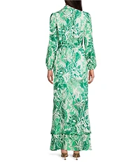 Marella Terra Printed Button Front Flounce Detail Maxi Dress
