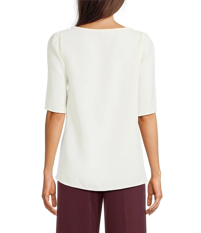 Marella Vanessa Satin Crepe Round Neck Elbow Sleeve Side Slit High-Low Hem Shirt