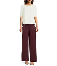 Marella Vanessa Satin Crepe Round Neck Elbow Sleeve Side Slit High-Low Hem Shirt