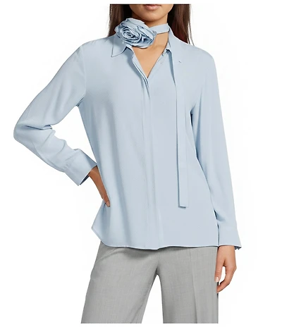 Marella Woven Calca Light Blue Long Sleeve Button Front Shirt