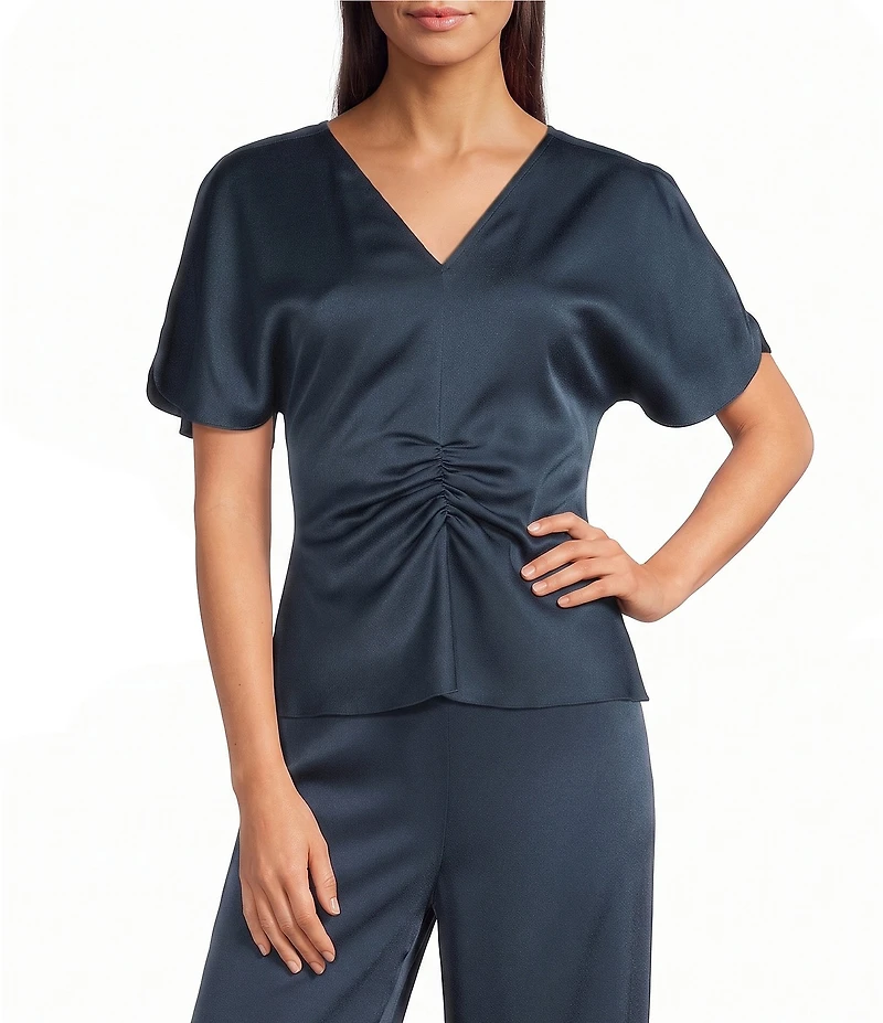 Marella Woven Mllvasto Short Sleeve V-Neck Satin Blouse