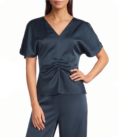 Marella Woven Mllvasto Short Sleeve V-Neck Satin Blouse