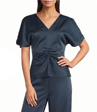 Marella Woven Mllvasto Short Sleeve V-Neck Satin Blouse