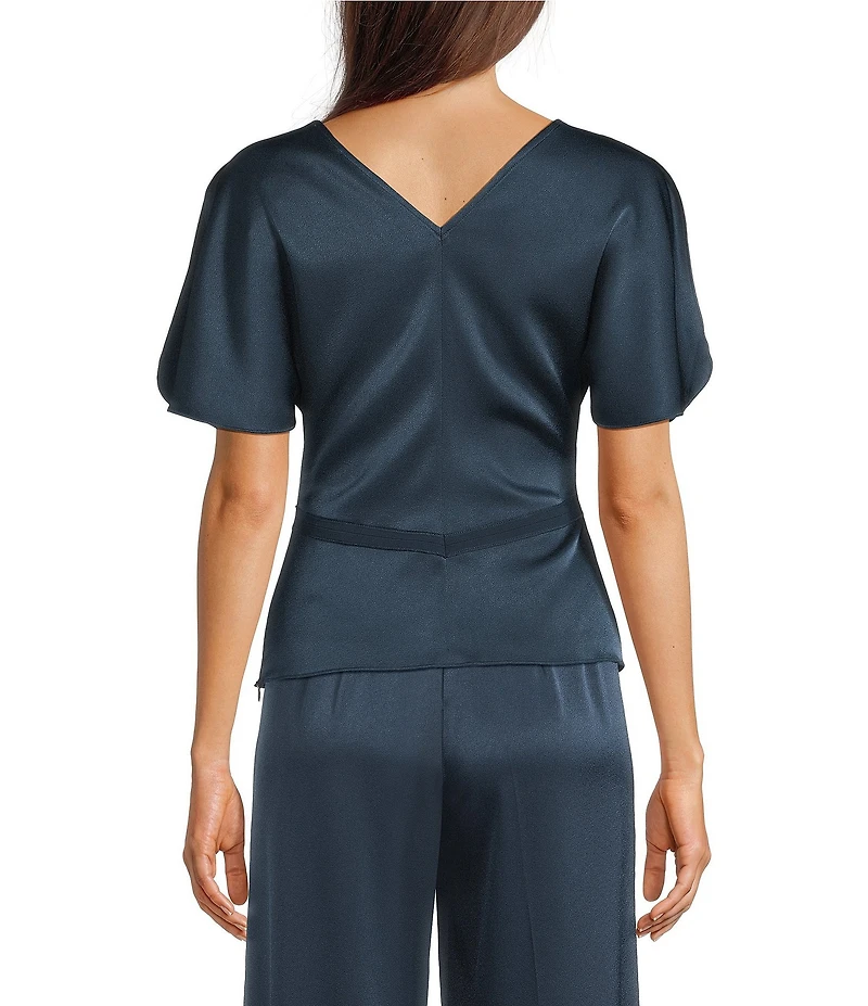 Marella Woven Mllvasto Short Sleeve V-Neck Satin Blouse