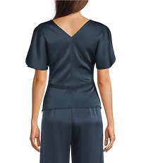 Marella Woven Mllvasto Short Sleeve V-Neck Satin Blouse