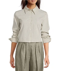 Marella Woven Roberto Twill Stripe Point Collar Long Sleeve Button Front Shirt
