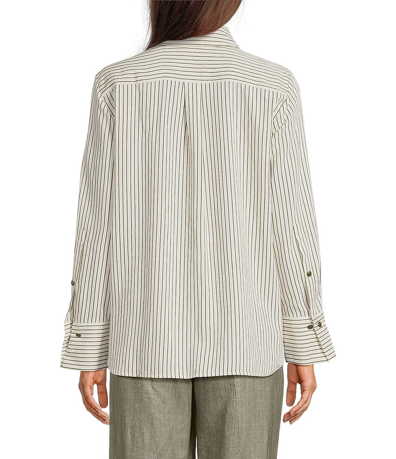 Marella Woven Roberto Twill Stripe Point Collar Long Sleeve Button Front Shirt