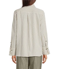 Marella Woven Roberto Twill Stripe Point Collar Long Sleeve Button Front Shirt