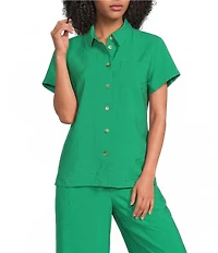 Marella Woven Sapice Emerald Canvas Button-Down Shirt