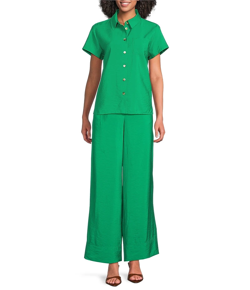 Marella Woven Sapice Emerald Canvas Button-Down Shirt
