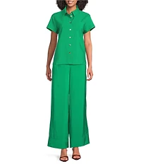 Marella Woven Sapice Emerald Canvas Button-Down Shirt
