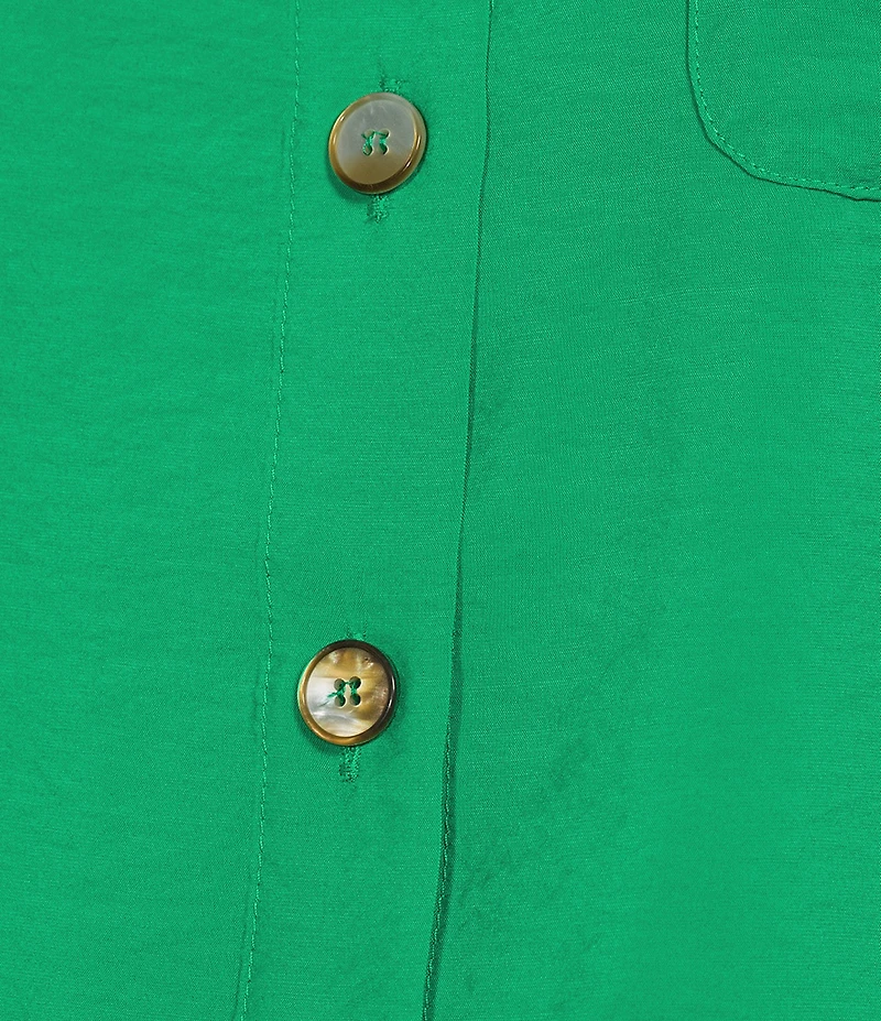 Marella Woven Sapice Emerald Canvas Button-Down Shirt