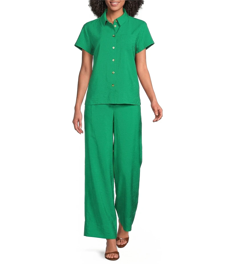 Marella Woven Sapice Emerald Canvas Button-Down Shirt