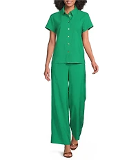 Marella Woven Sapice Emerald Canvas Button-Down Shirt