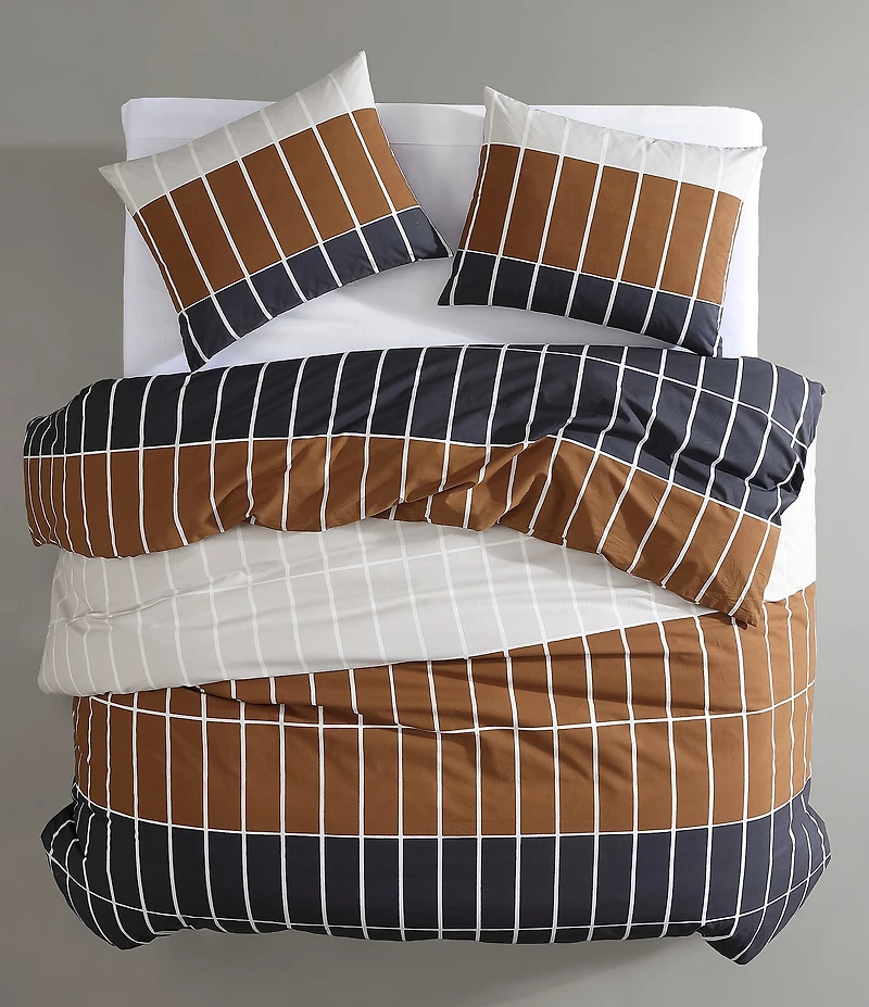Marimekko Tiiliskivi Raita Brick-Block Printed Outlined Pattern Organic Cotton Duvet Cover Mini Set