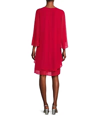 Marina 3/4 Sleeve Chiffon Overlay Shift Dress
