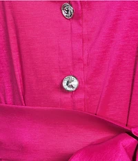 Marina 3/4 Sleeve Point Collar Neck Tie Waist Taffeta Midi A-Line Dress