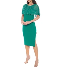 Marina Beaded Crew Neck Short Capelet Midi Dress
