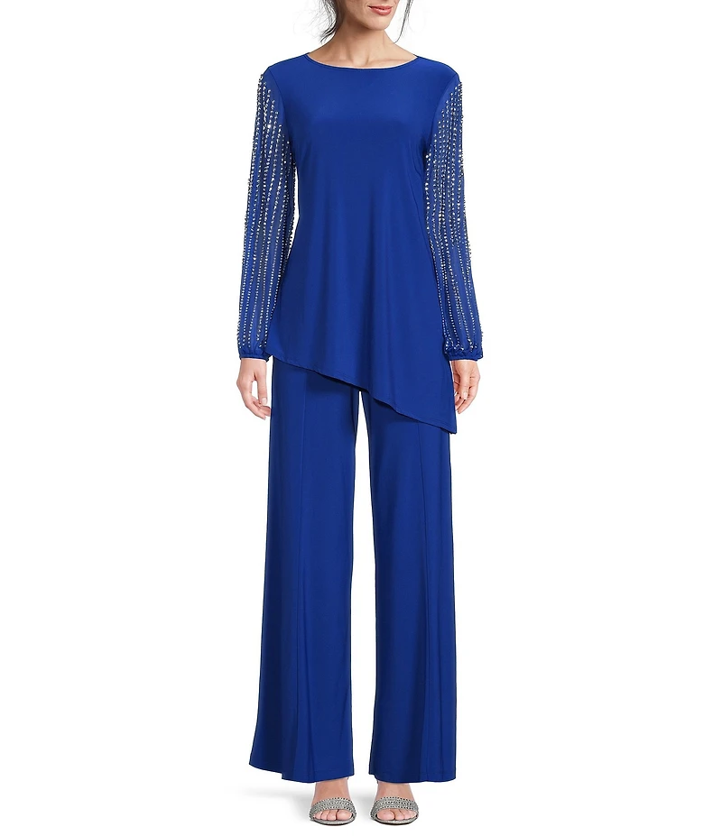 Marina Beaded Long Sleeve Crew Neck 2-Piece Pant Set