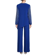 Marina Beaded Long Sleeve Crew Neck 2-Piece Pant Set