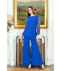 Marina Beaded Long Sleeve Crew Neck 2-Piece Pant Set