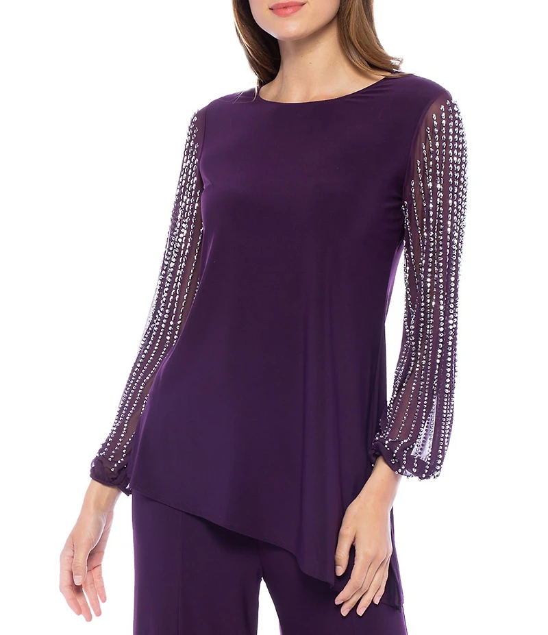 Marina Beaded Long Sleeve Crew Neck 2-Piece Pant Set