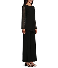 Marina Beaded Long Sleeve Crew Neck 2-Piece Pant Set