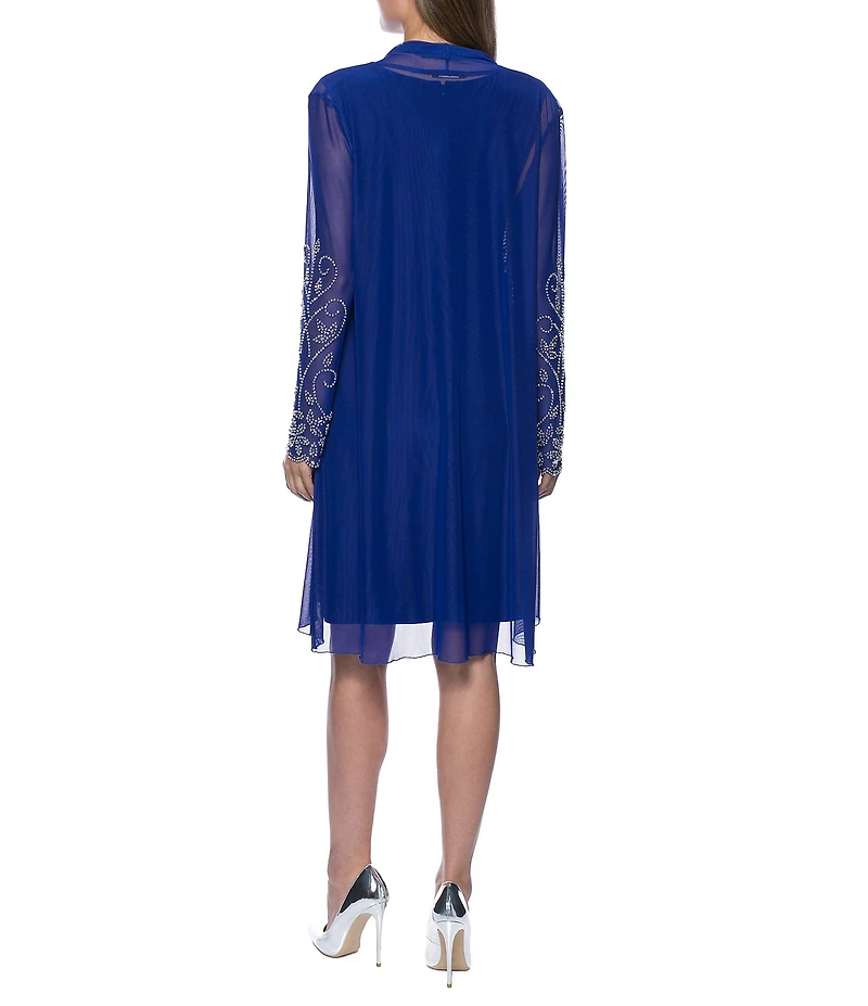 Marina Beaded Long Sleeve Round Neck Matte Jersey 2-Piece Jacket Dress