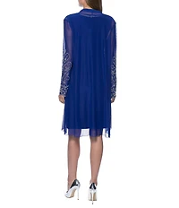 Marina Beaded Long Sleeve Round Neck Matte Jersey 2-Piece Jacket Dress