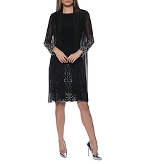 Marina Beaded Long Sleeve Round Neck Matte Jersey 2-Piece Jacket Dress