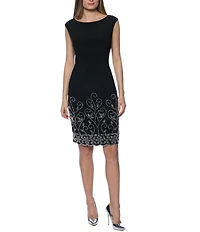 Marina Beaded Long Sleeve Round Neck Matte Jersey 2-Piece Jacket Dress