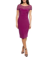 Marina Beaded Scuba Crepe Midi Sheath Dress
