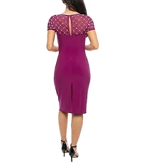 Marina Beaded Scuba Crepe Midi Sheath Dress