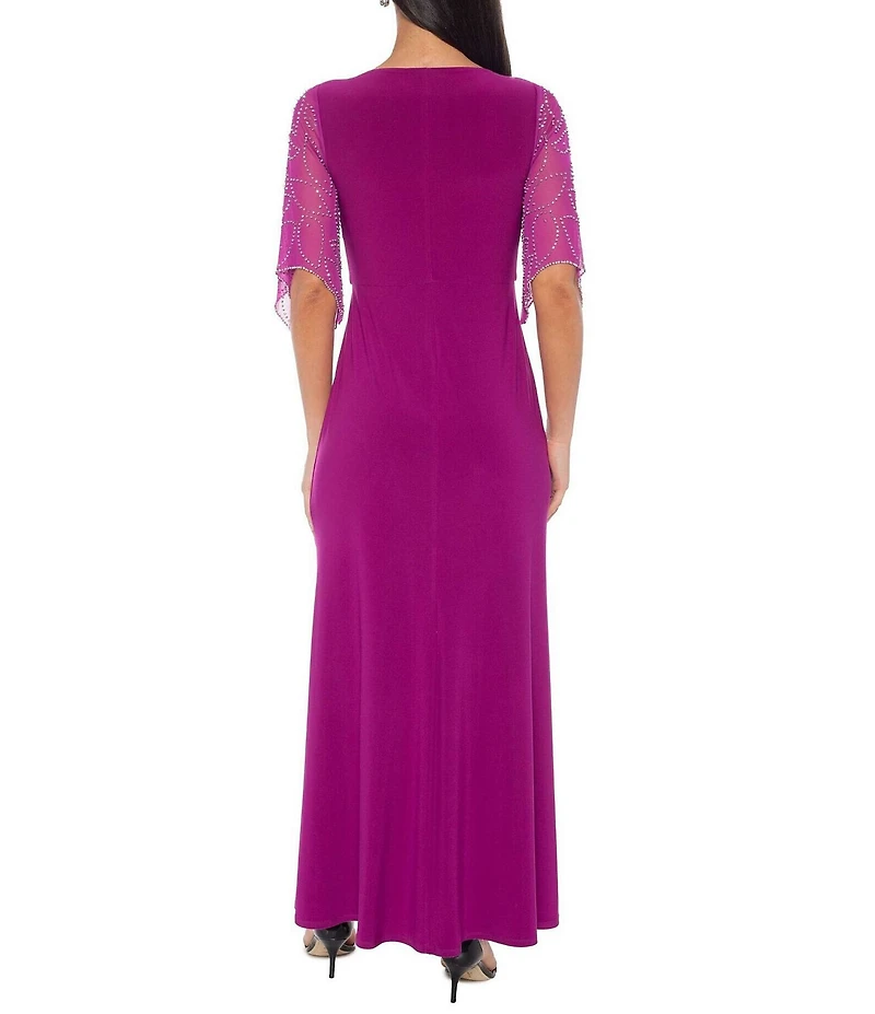 Marina Beaded Short Sleeve Jersey Knot Front Sheath Dress