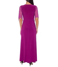 Marina Beaded Short Sleeve Jersey Knot Front Sheath Dress
