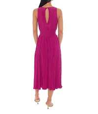 Marina Bodre Pleated Knit Crew Neck Sleeveless Smocked Waist Gown